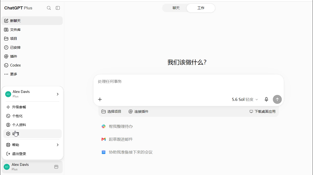 打开 ChatGPT 设置
